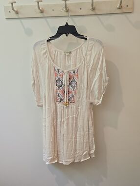 live and let live Cream Tunic with Coral & Navy Embroidery
